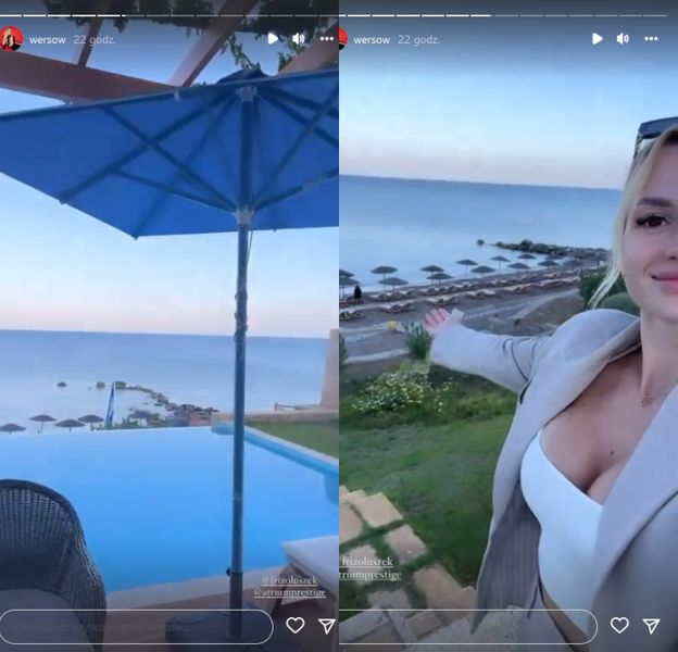 Przyodziana W Bikini Wersow Pręży Się U Boku Friza Podczas Wakacji W