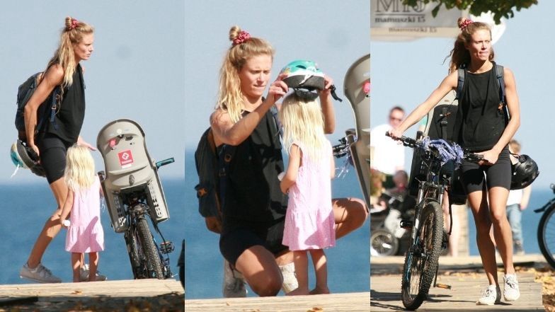 Julia Pietrucha dokazuje z córką na plaży