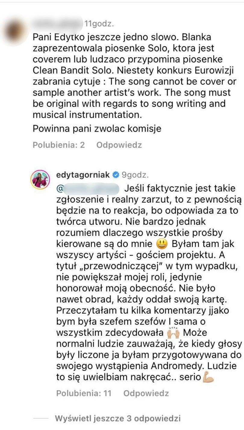 Eurowizja. Edyta Górniak faworyzowała Blankę? Wokalistka odpowiada na zarzuty
