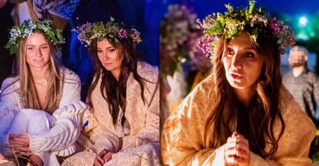 Wyposażone w wianki Dominika Kulczyk i jej 17-letnia córka celebrują noc świętojańską