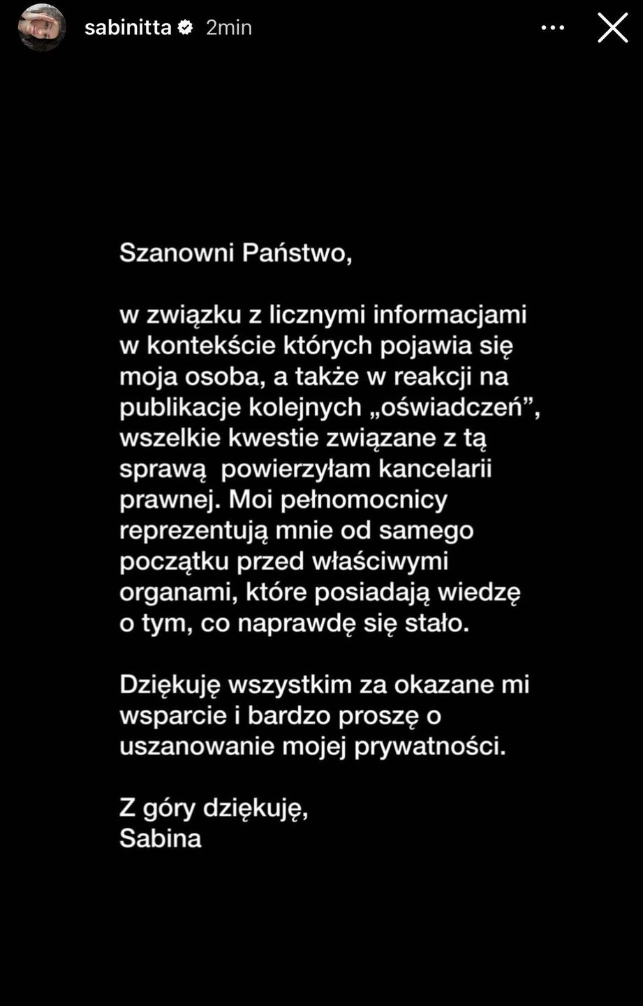 Oświadczenie Sabinitty