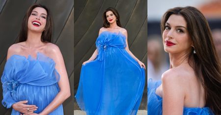 Odpicowana Anne Hathaway wdzięczy się na premierze "Odysei", obejmując ciążowy brzuch (ZDJĘCIA)