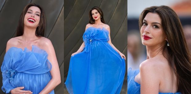 Odpicowana Anne Hathaway wdzięczy się na premierze "Odysei", obejmując ciążowy brzuch (ZDJĘCIA)