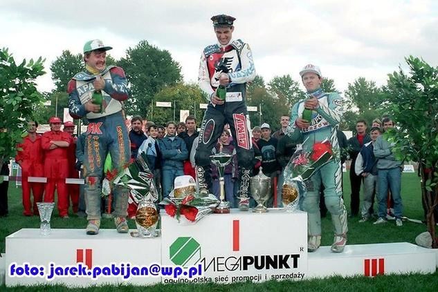 Podium finału IMP 1993. Od lewej: Tomasz Świątkiewicz, Tomasz Gollob i Piotr Świst