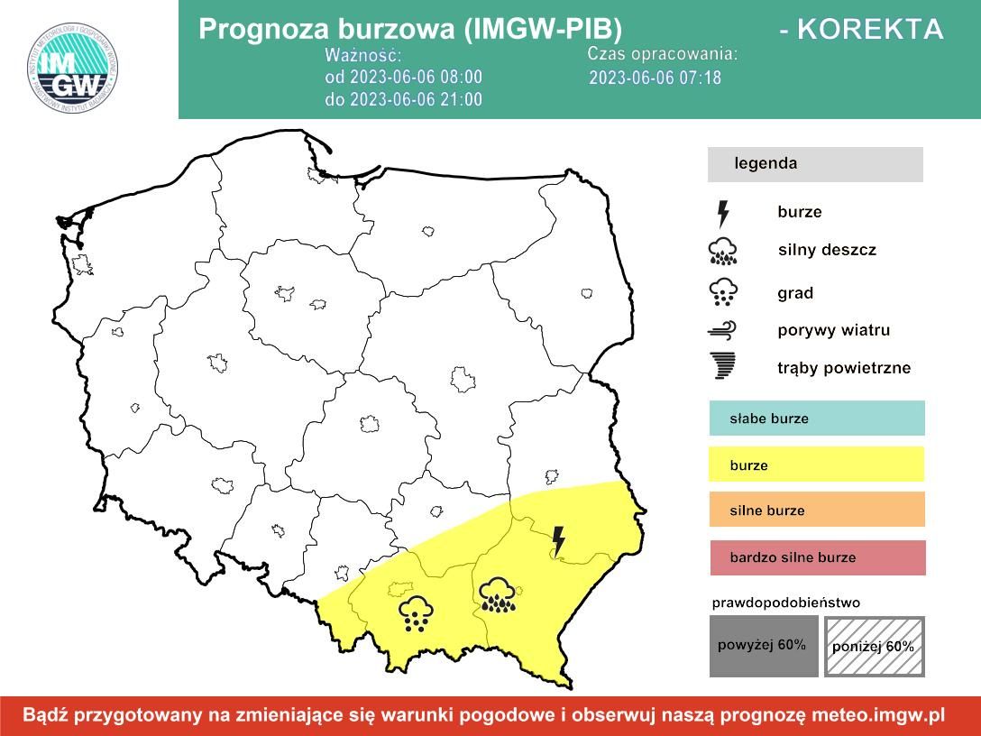 Prognoza burzowa IMGW na wtorek 06.06.2023