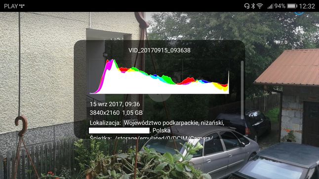 Huawei P10 Plus - rozmiar 5-minutowego nagrania w 4K