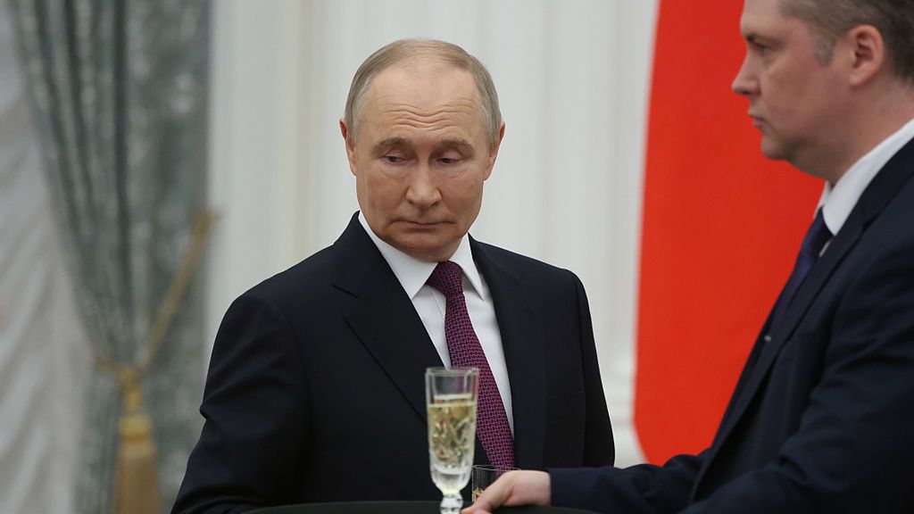 Russian President Vladimir Putin Attends Awards Ceremony In Moscow
MOSCOW, RUSSIA - MAY 22: (RUSSIA OUT) Russian President Vladimir Putin takes a glass of champagne during an awards ceremony at the Saint Yekeaterina's Hall of the Kremlin, May 22, 2025 in Moscow, Russia. Putin gave awards to two dozen Russians during the ceremony, including participants and supporters of the military invasion of Ukraine. (Photo by Contributor/Getty Images)
Contributor