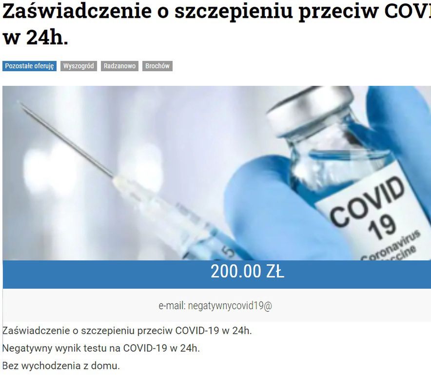 Aby kupić fałszywe zaświadczenie nie musimy szperać w darknecie.