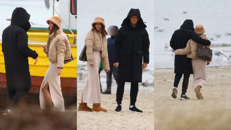 Jakub Rzeźniczak i Paulina Nowicka urządzają sobie sesję na plaży w Sopocie