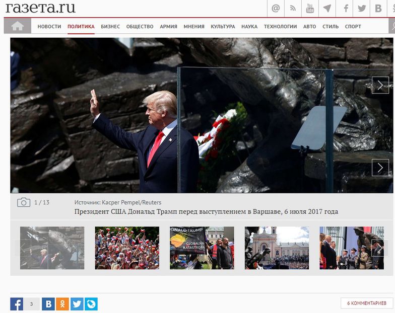 Rosja komentuje wizytę Trumpa w Polsce. Poruszyły ją dostawy gazu i kupno Patriotów