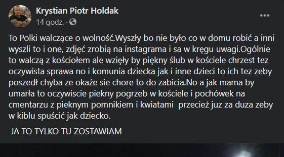 Krystian Hołdak angażuje się w protesty po orzeczeniu TK