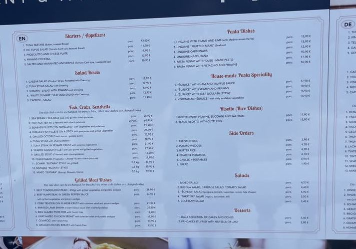 Ceny w restauracji na wyspie Krk