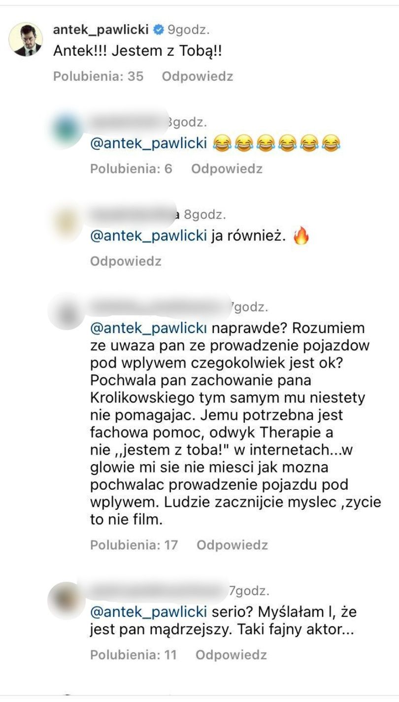 Antoni Pawlicki wspiera Antka Królikowskiego