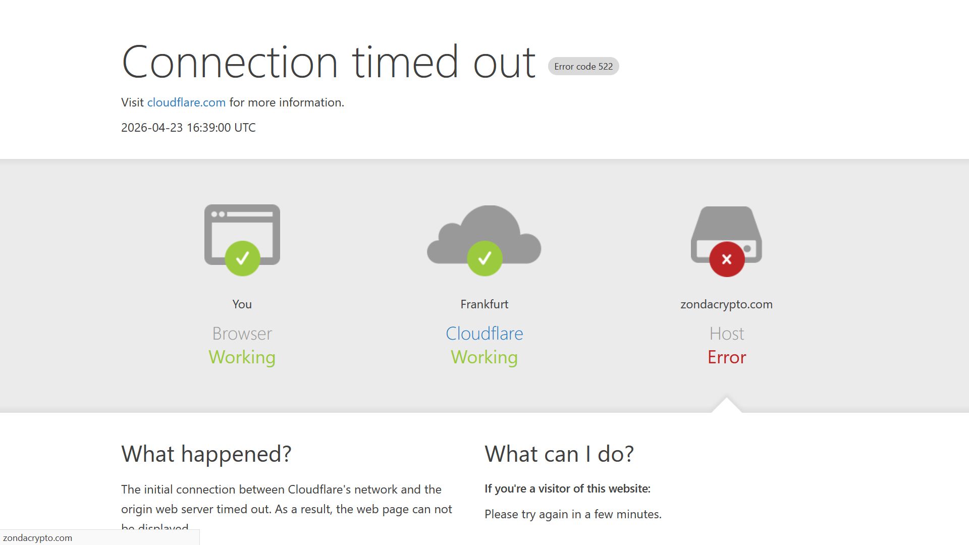Strona Zondacrypto.com niedostępna