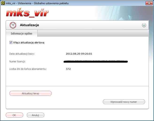 Aktualizacje - w tym miejscu również wprowadzamy kod licencyjny.