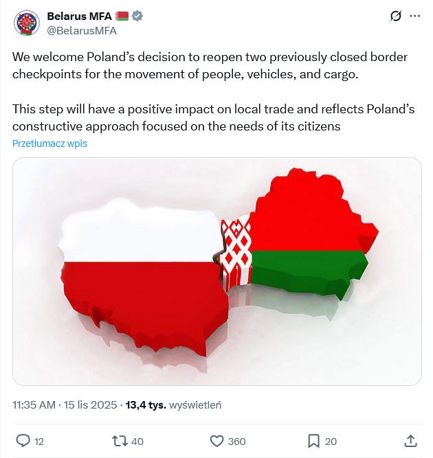 Komunikat białoruskiego MSZ na X
