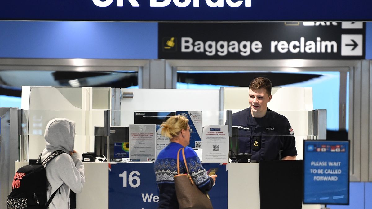 A member of the military at passport control at Manchester airport as they cover for striking Border Force officers. Public and Commercial Services union (PCS) members working as Border Force officers at Gatwick, Heathrow, Birmingham, Cardiff, Manchester and Glasgow airports and the port of Newhaven resumed strikes on Wednesday for four days over pay, jobs and conditions. Picture date: Thursday December 29, 2022. (Photo by Peter Powell/PA Images via Getty Images)