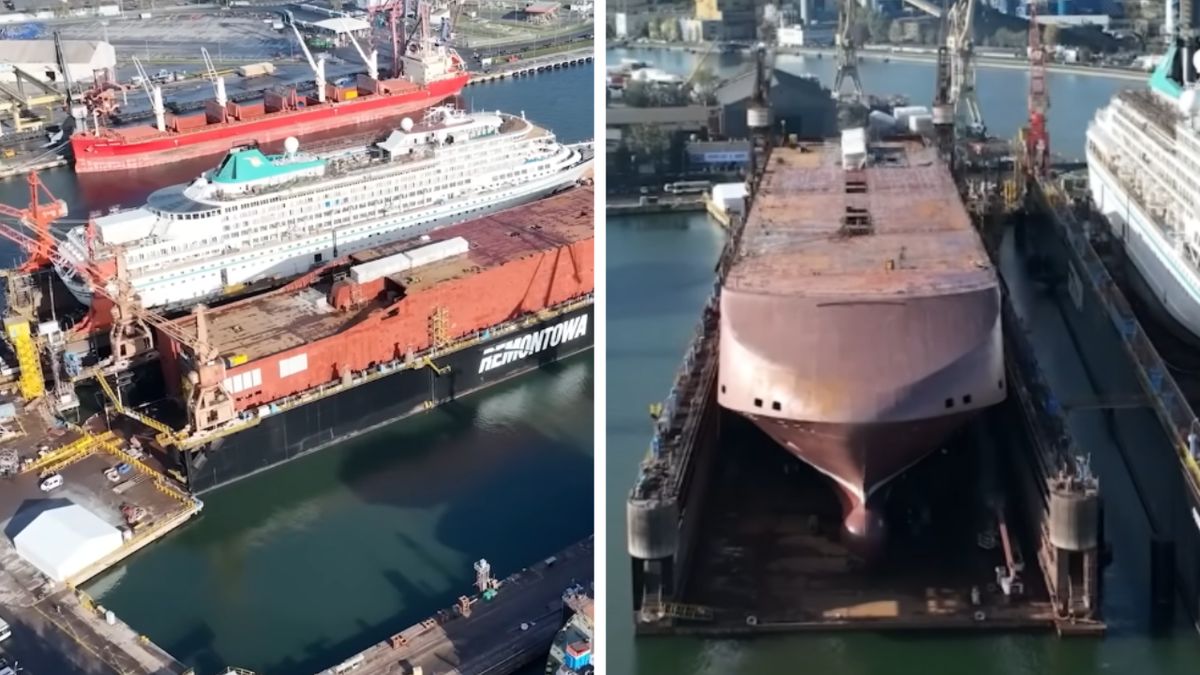 Zwodowany kadłub nowego promu budowanego w ramach programu "Batory"