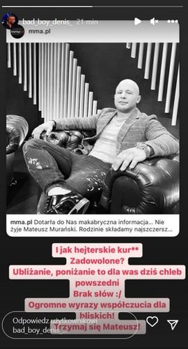 Wpis Denisa Załęckiego (za: Instastories)