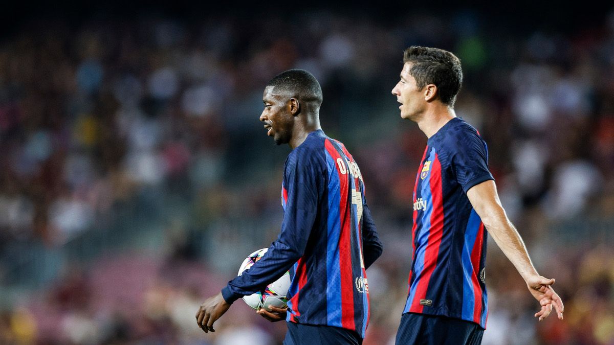 Getty Images / Na zdjęciu: Ousmane Dembele i Robert Lewandowski