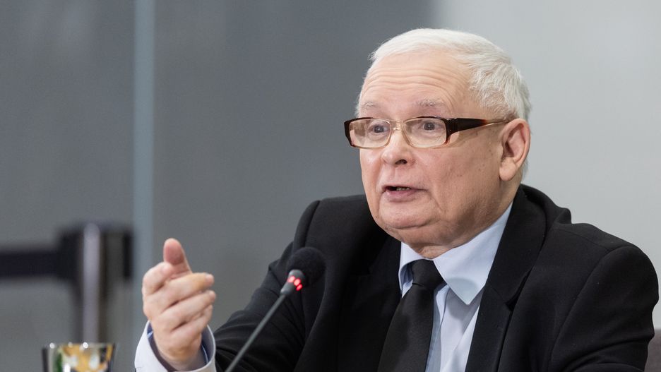 Jaroslaw Kaczynski, the leader of Law and Justice (PiS), is testifying in front of the parliamentary committee investigating the alleged use of Pegasus spyware by the previous PiS government, in Warsaw, Poland, on March 15, 2024. (Photo by Foto Olimpik/NurPhoto via Getty Images)