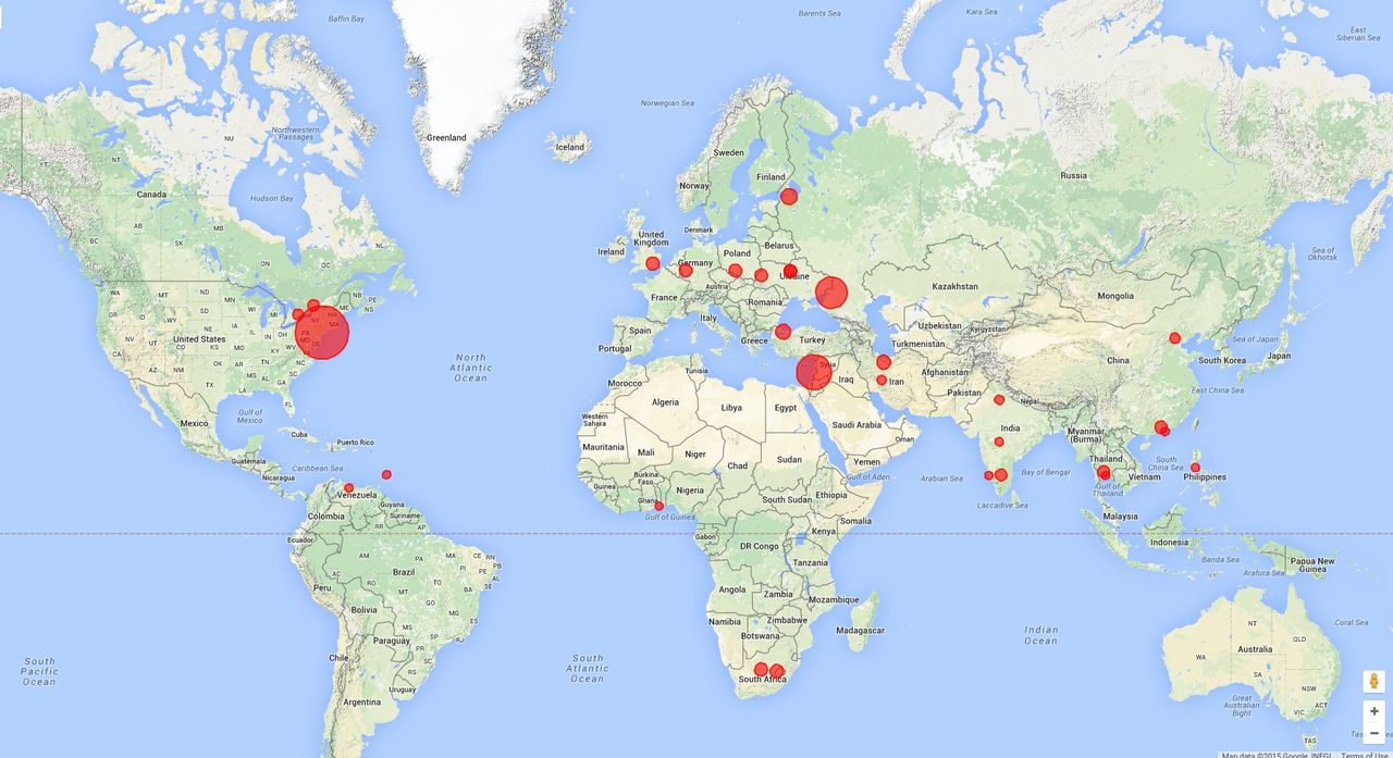 Zainfekowane routery Cisco na mapie świata (źródło: zmap.io)