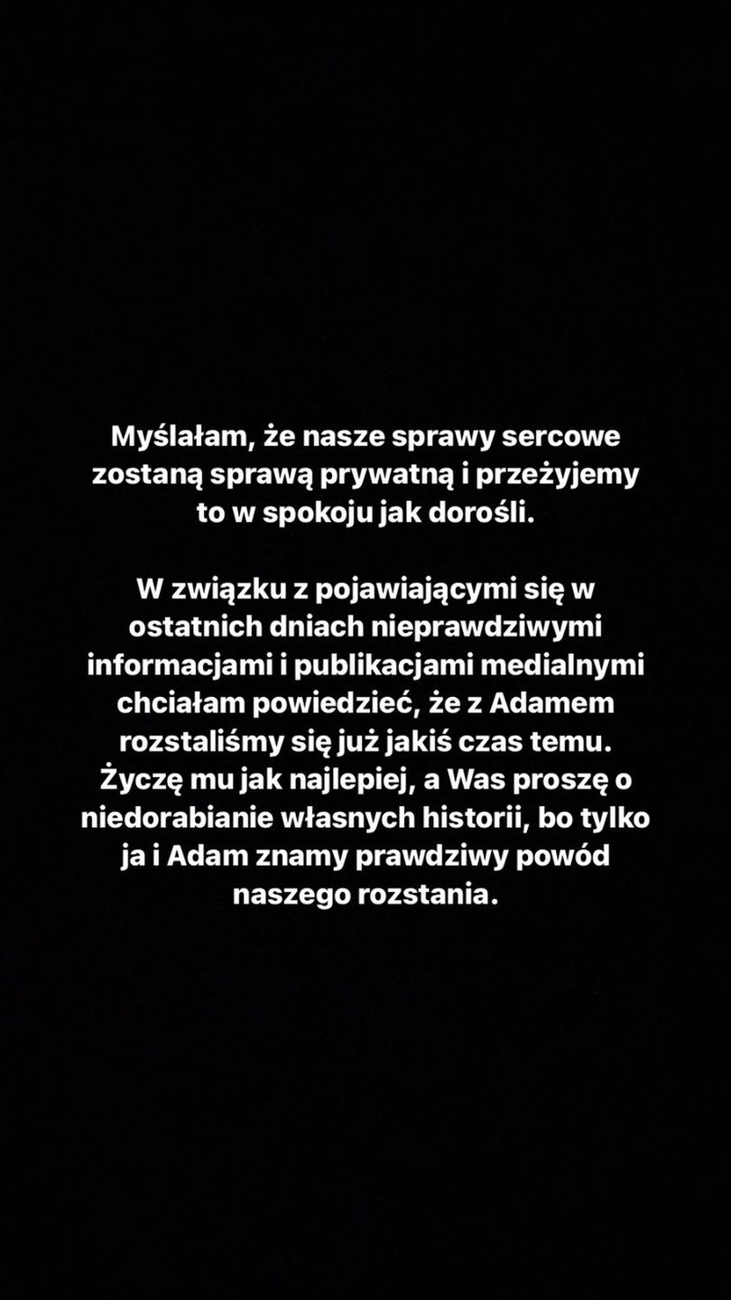 Wiktoria Gąsiewska potwierdza rozstanie z Adamem Zdrójkowskim