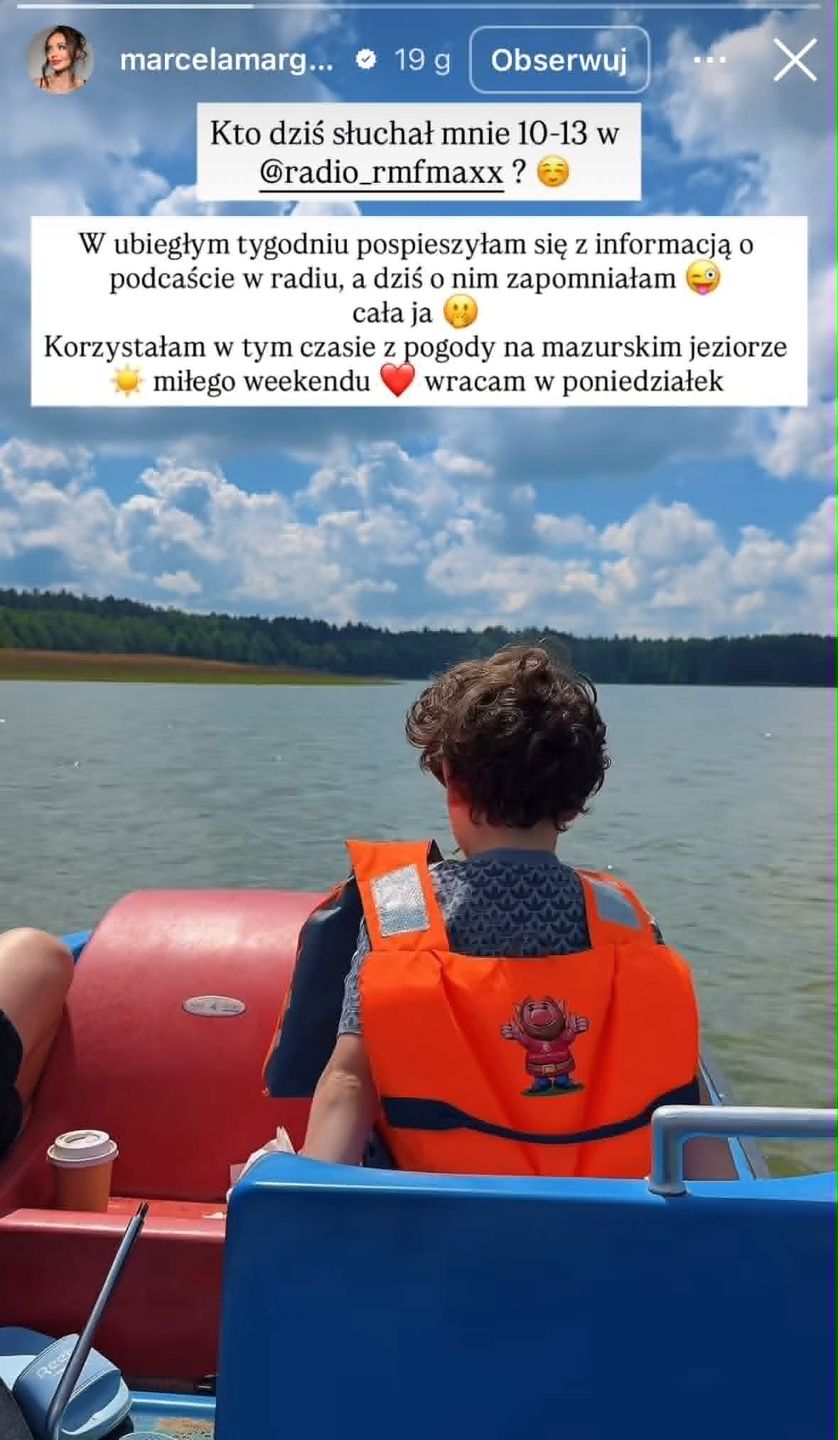 Marcela Leszczak z synem na Mazurach