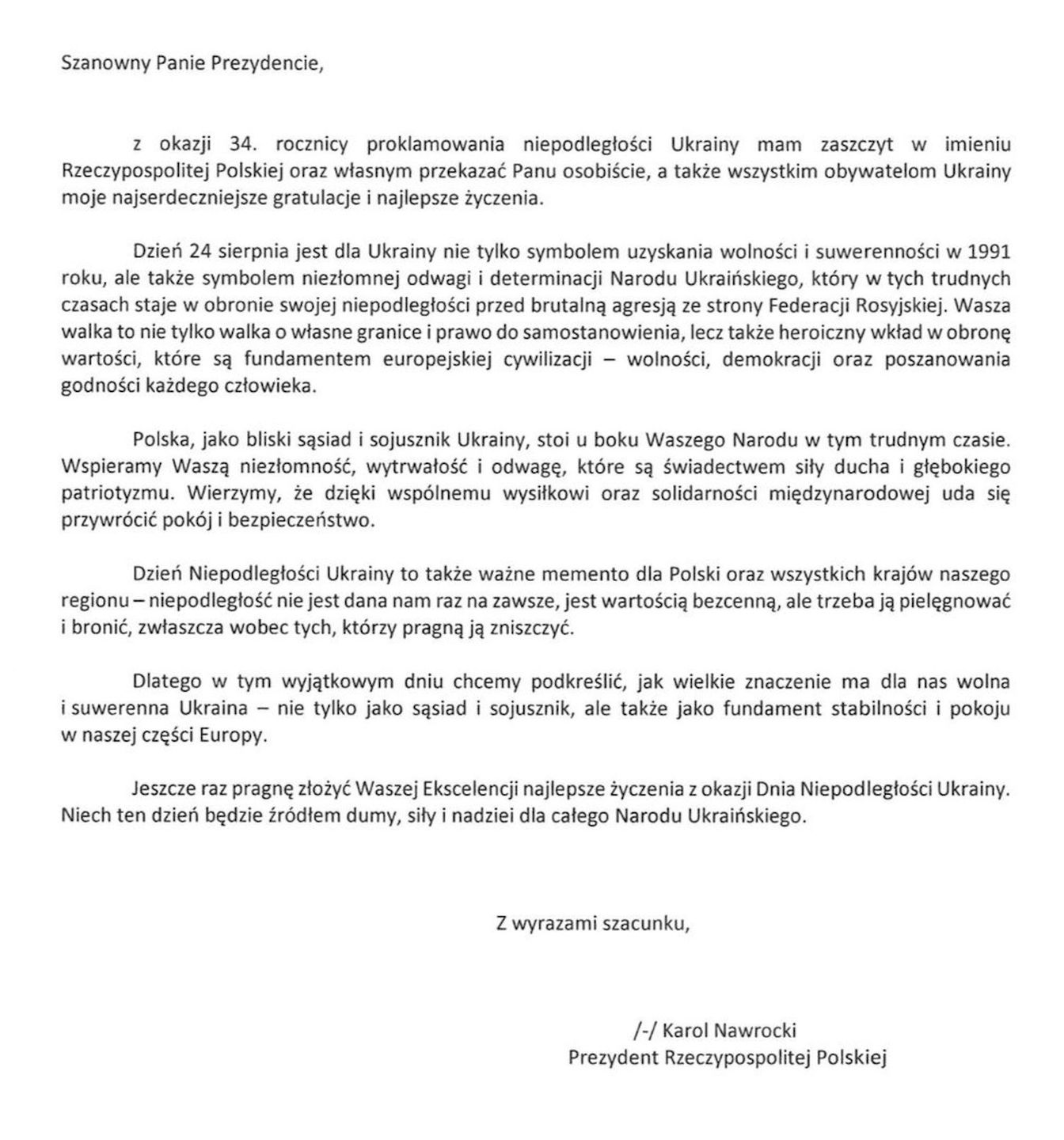 Treść listu wysłanego przez Karola Nawrockiego