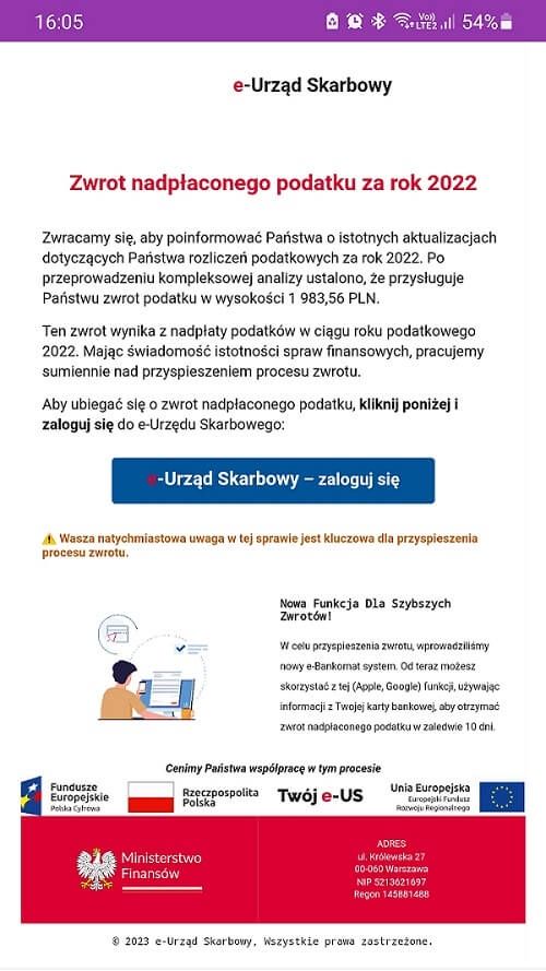 treść fałszywego maila