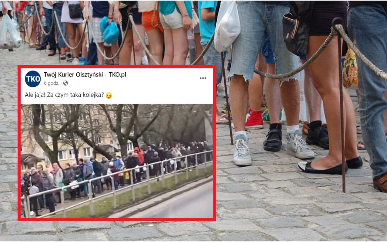 Kolejka do białego busa w Olsztynie