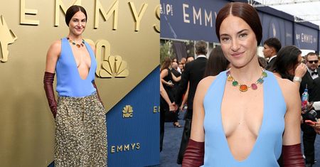 Stylizacja Shailene Woodley na rozdaniu Emmy rozbawiła internautów do łez: "Dlaczego założyła rękawice DO MYCIA NACZYŃ?" (ZDJĘCIA)