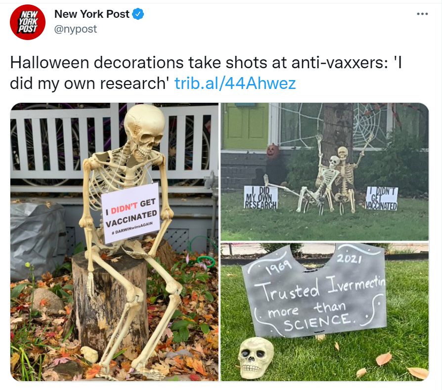 Dekoracje na Halloween kpią z antyszczepionkowców