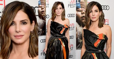 Podejrzanie gładka Sandra Bullock eksponuje dekolt na premierze