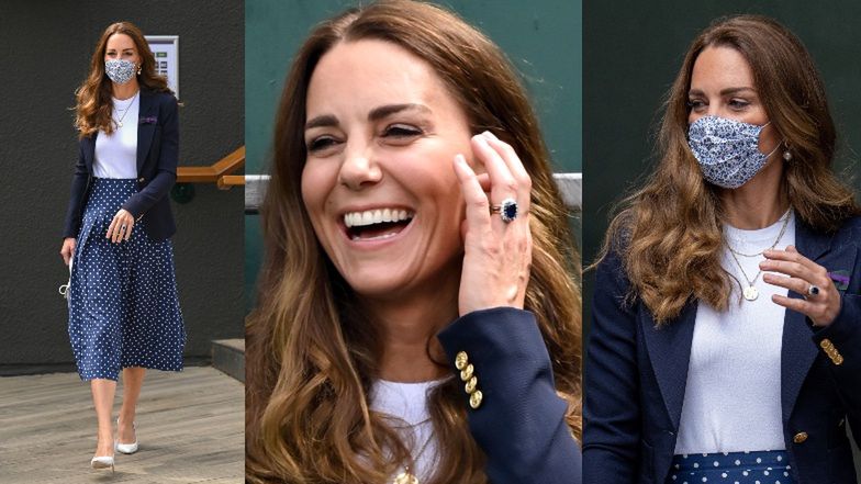 Kate Middleton w spódnicy za 4 tysiące złotych dopinguje tenisistów na kortach Wimbledonu (ZDJĘCIA)