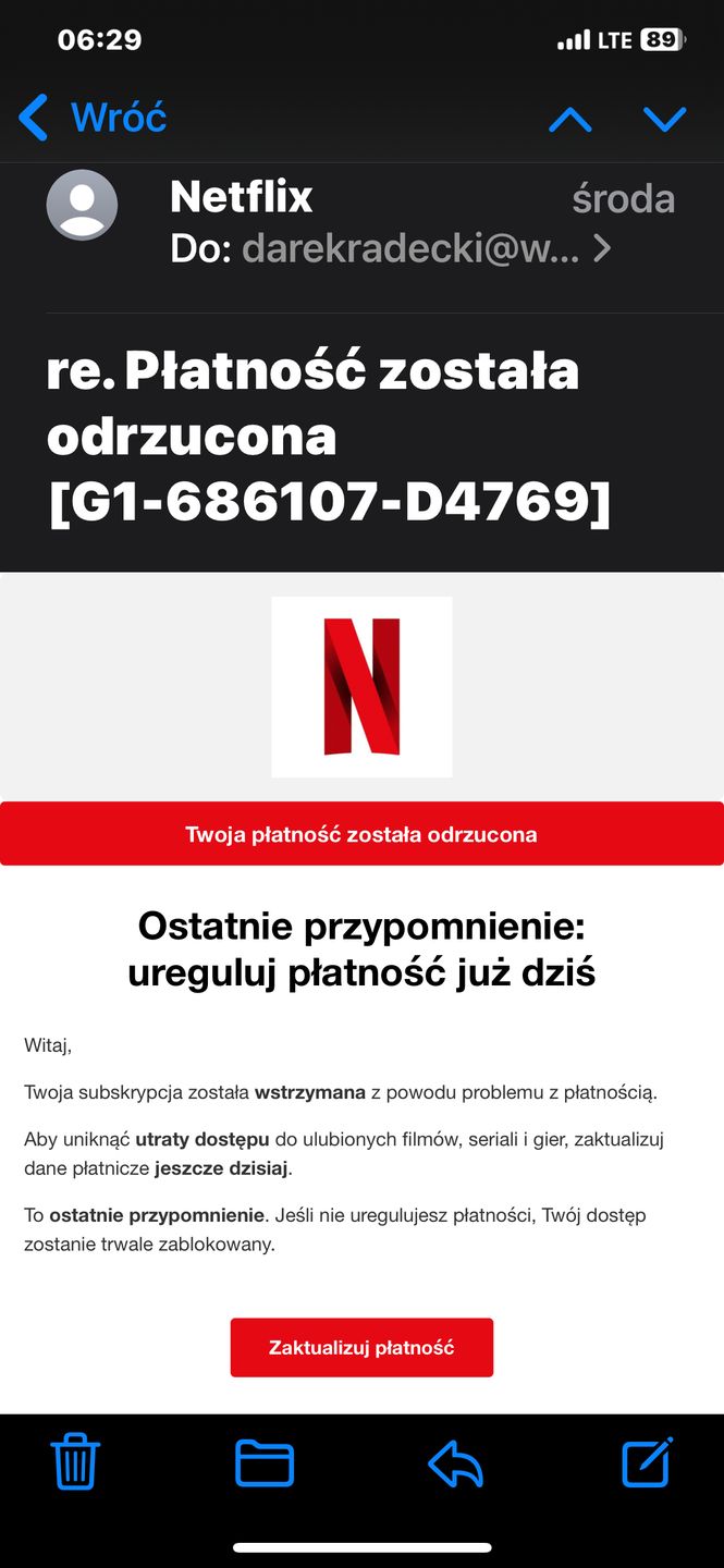 Fałszywa wiadomość e-mail