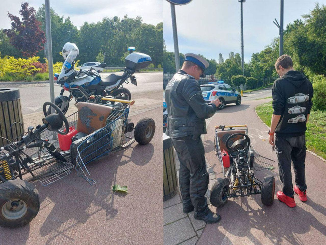 Pędził przez miasto turbo wózkiem sklepowym. 19-latek sam go skonstruował