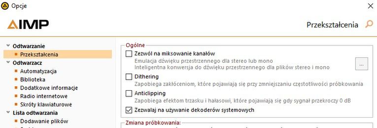 AIMP 5.10 z wolnym wyborem dla dekodowania nagrania