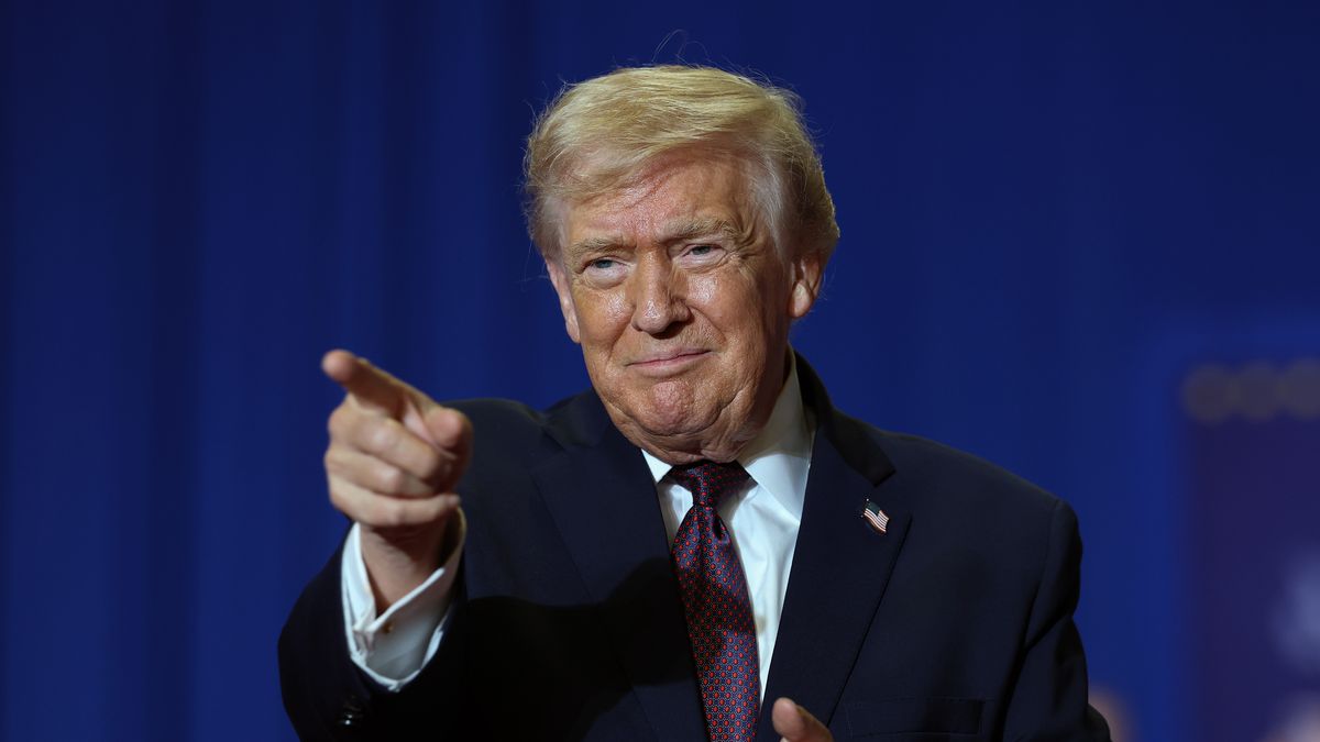 ROCKY MOUNT, NORTH CAROLINA - DECEMBER 19: U.S. President Donald Trump delivers remarks during a rally at the Rocky Mount Event Center on December 19, 2025 in Rocky Mount, North Carolina. Trump spoke on his plans to lower the cost of staples, including gas and health care, while blaming the Biden administration for the economic challenges inherited by his administration. (Photo by Tasos Katopodis/Getty Images)