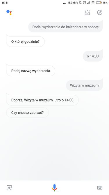 rozmowa przy dodawaniu wydarzenia do kalendarza