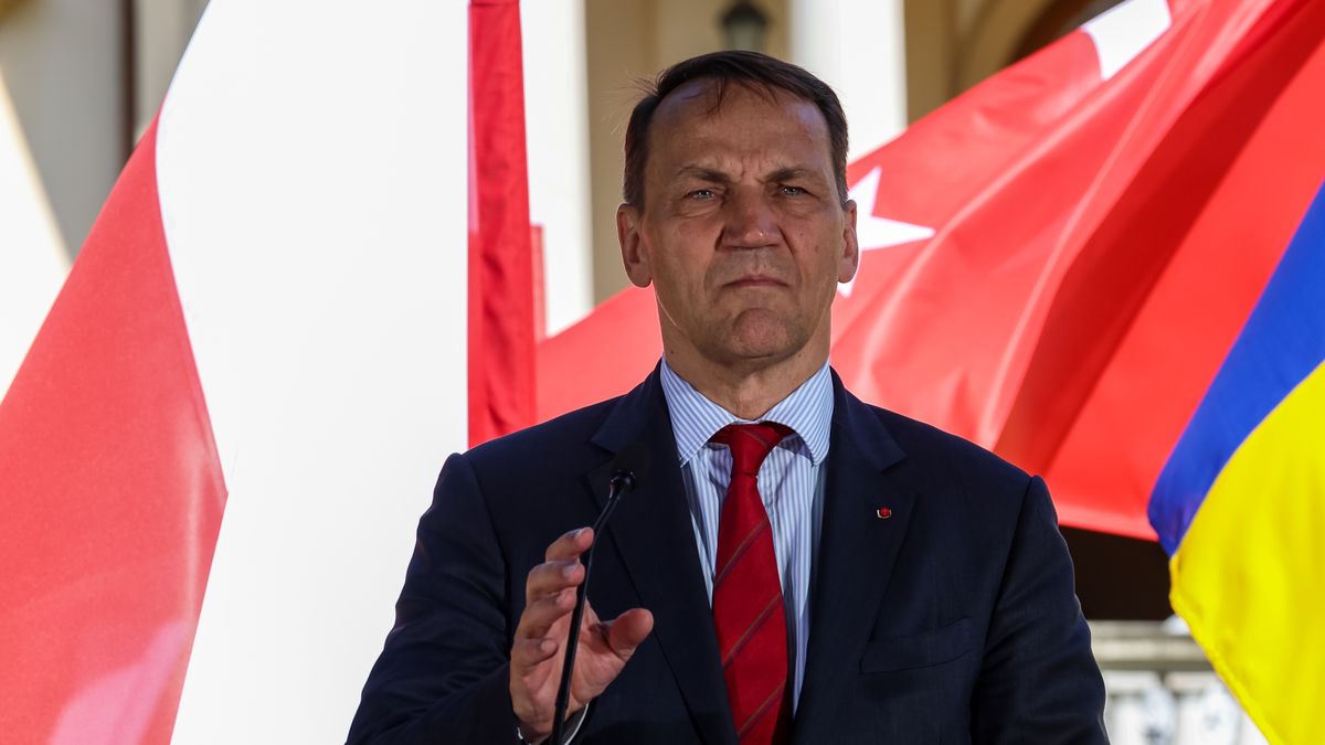 Radosaw Sikorski Minister of Foreign Affairs of Poland speaks during joint press conference with Luminia Odobescu Minister of Foreign Affairs of Romania, and Hakanem Fidanem Minister of Foreign Affairs of Turkiye during trilateral meeting in Representative Centre of Ministry of Defence in Helenow in Warsaw, Poland on June 26, 2024. (Photo by Dominika Zarzycka/NurPhoto via Getty Images)