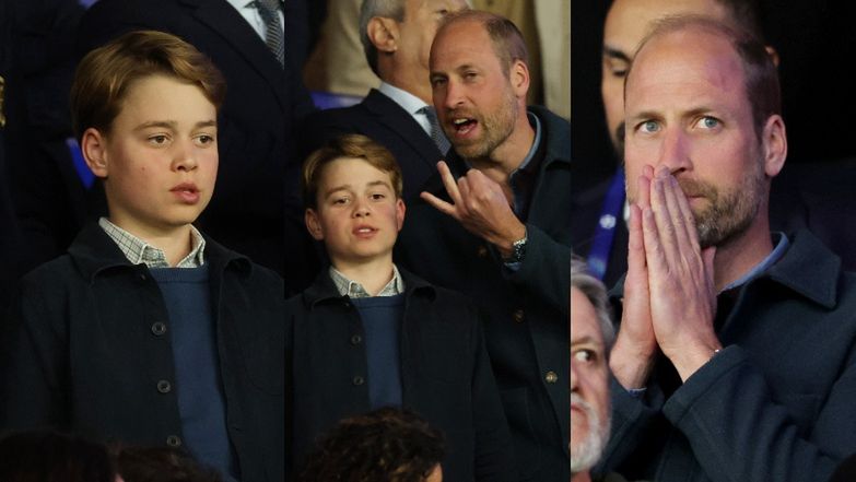 Książę William z synem na meczu