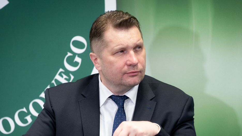 Polish minister of education Przemyslaw Czarnek during the online educational meeting on the basic principles of road safety for children from Ukraine in Warsaw, Poland on April 21, 2022 (Photo by Mateusz Wlodarczyk/NurPhoto via Getty Images)