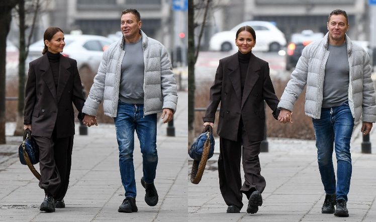 Palina Sykut-Jeżyna w towarzystwie męża i z drogą torebką.