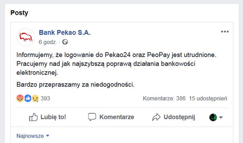 Podobny komunikat pojawił się dzisiaj w kilku różnych bankach.