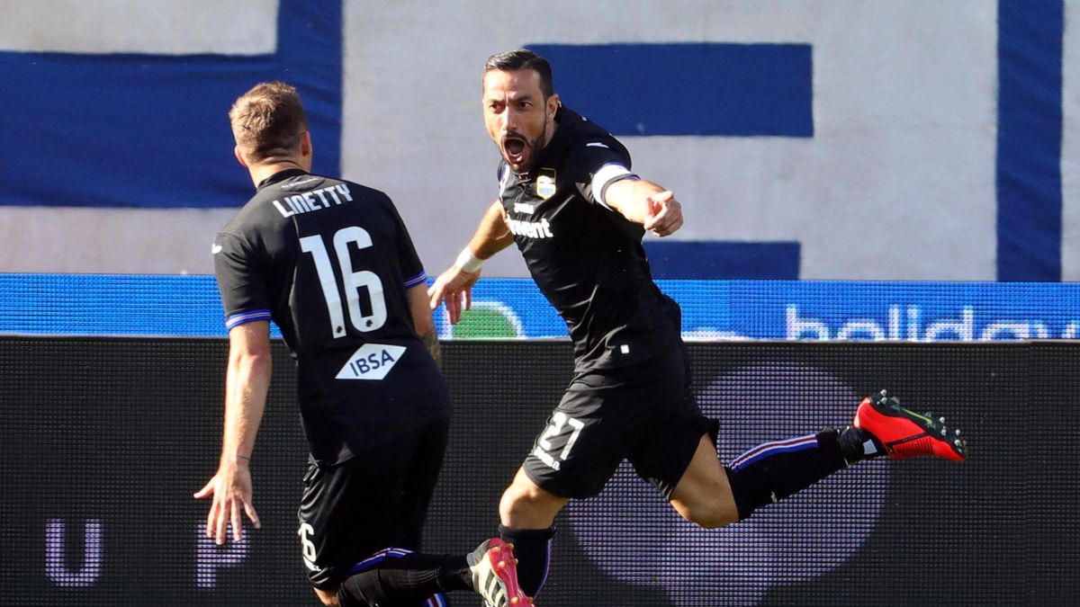 PAP/EPA / SERENA CAMPANINI / Na zdjęciu: Fabio Quagliarella (z prawej) oraz Karol Linetty (z lewej)