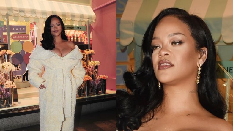 Rihanna eksponuje dekolt w gigantycznym płaszczu