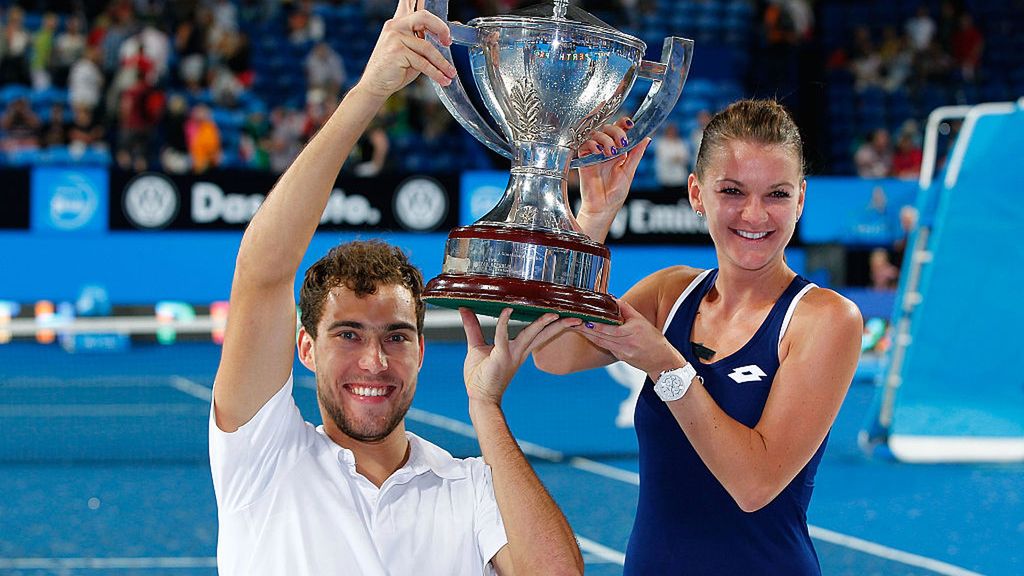 Getty Images / Will Russell / Na zdjęciu: Jerzy Janowicz (z lewej) i Agnieszka Radwańska wygrali Puchar Hopmana w 2015 roku