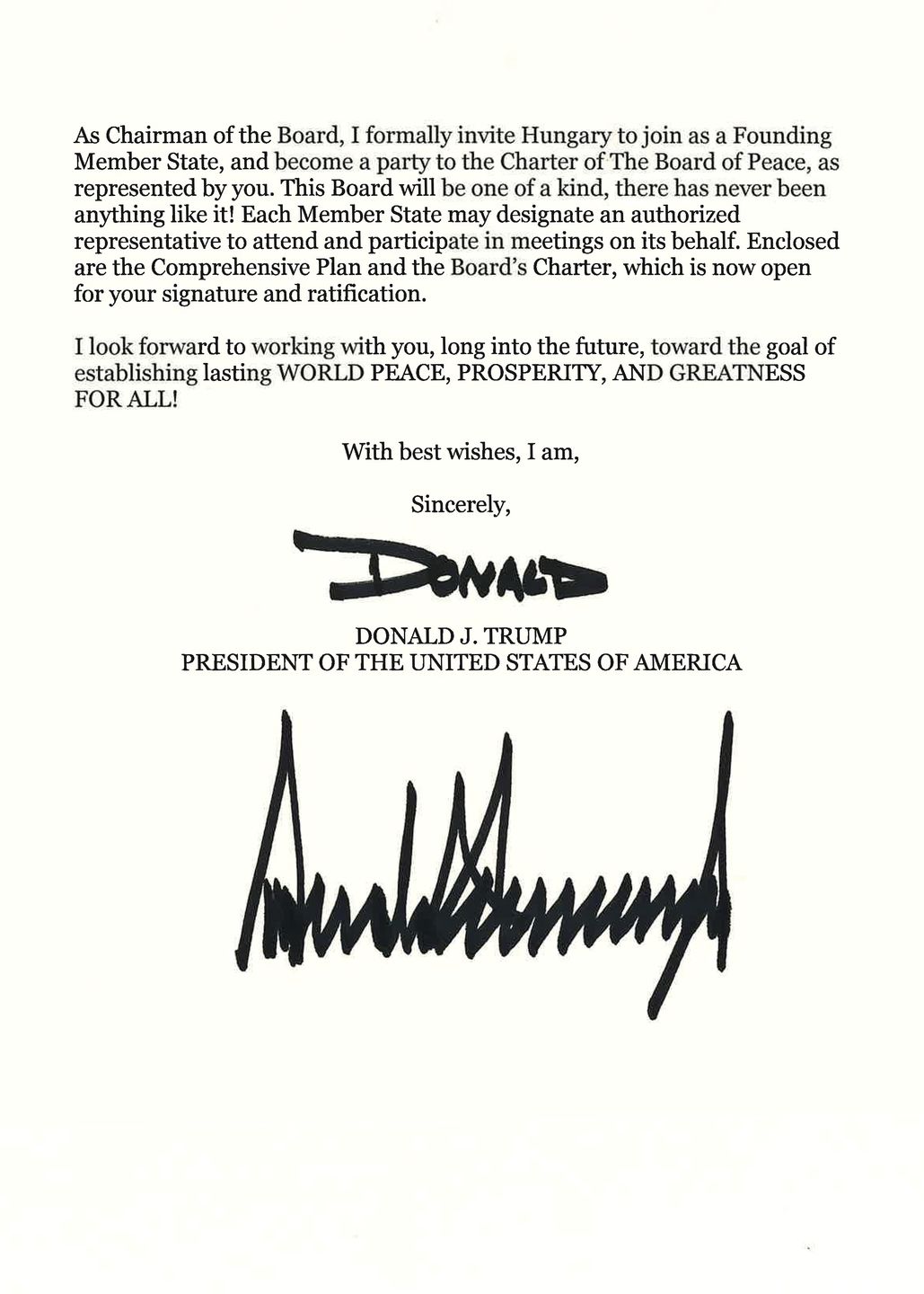List Donalda Trumpa do premiera Węgier 