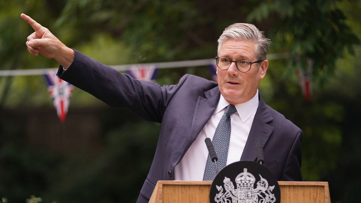 LONDON, ENGLAND - AUGUST 14: British Prime Minister Keir Starmer speaks during a VJ Day reception at Downing Street on August 14, 2025 in London, England. The Prime Minister is hosting veterans, historians, and school children during the reception to mark the 80th anniversary of Victory over Japan Day, or VJ Day, which commemorates the announcement of Japan's acceptance of the terms of the Potsdam Declaration on August 15, 1945, effectively bringing WWII to an end. (Photo by Alberto Pezzali - WPA Pool/Getty Images)